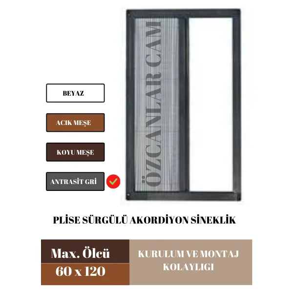 Mediterian 60 X 120 Plise Pileli Sürgülü Sineklik 0-60 X 0-120 Cm(Pencere) Pilise Sineklik Akordiyon - Görsel 2