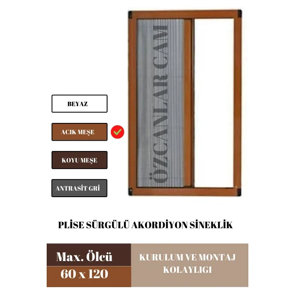 Mediterian 60 X 120 Plise Pileli Sürgülü Sineklik 0-60 X 0-120 Cm(Pencere) Pilise Sineklik Akordiyon - Görsel 3