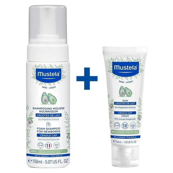 Mustela Yenidoğan Konak Seti- Konak Önleyici Yenidoğan Köpük Şampuanı 150 Ml Saç Pullanma Karşıtı Krem 40 Ml - Görsel 3