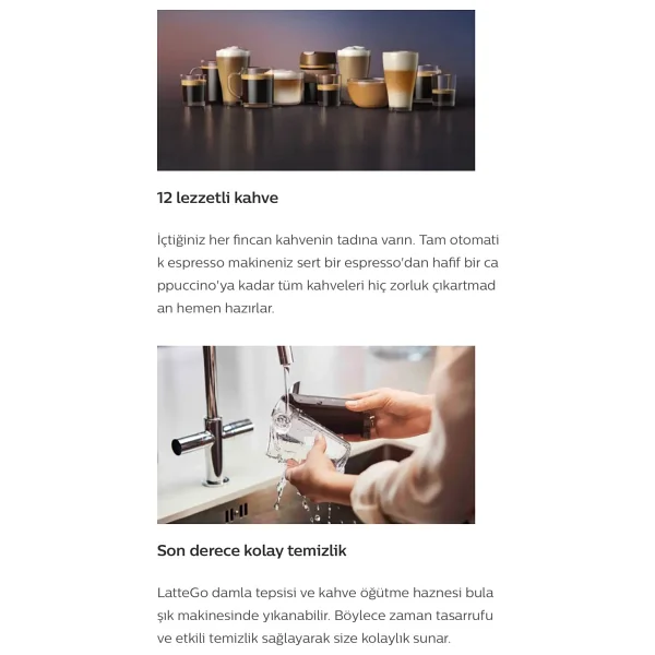 Philips Yeni Seri 15 Bar Lattego Tam Otomatik Kahve Ve Espresso Makinesi 1.8 L , 12 Kahve - Görsel 8