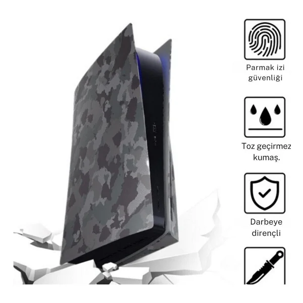 Cosmostech PS5 Dijital Surum Uyumlu - Army Kamuflaj Desenli Konsol Faceplate Shell Covers Kapaklari - Görsel 2
