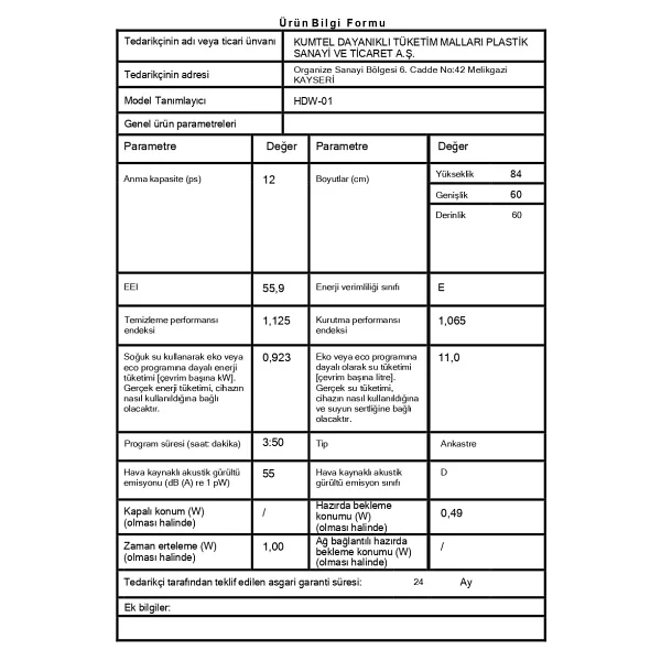 Kumtel Hdw-01 4 Programlı Bulaşık Makinesi - Görsel 5