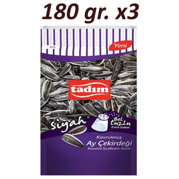 Tadım Kavrulmuş Taze Siyah Çekirdek Bol Tuzlu, Tuzsuz Karma Paket (180 Gr.) 3'er Adet Yeni Mahsul - Görsel 3