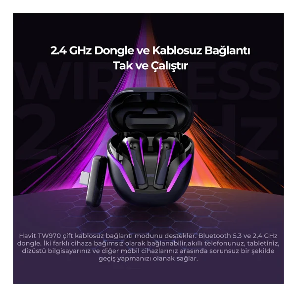 Havit Tw970 TWS Siyah Kulak İçi Bluetooth Oyuncu Kulaklığı - Görsel 3