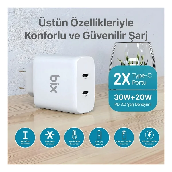 Bix Bx2p50 50 W Hızlı Şarj Adaptörü - Görsel 3