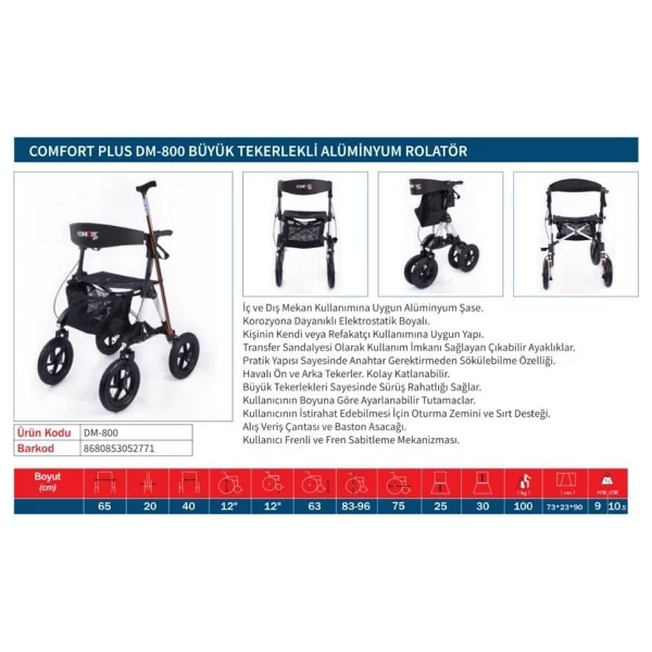 Comfort Plus Dm-800 Büyük Tekerlekli Alüminyum Walker - Görsel 2