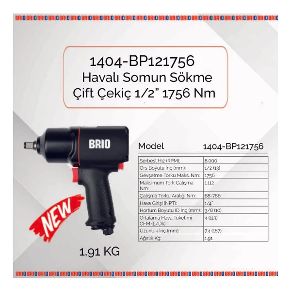 Brio 1404-Bp121400 1/2" Havalı Somun Sökme Makinesi - Görsel 2