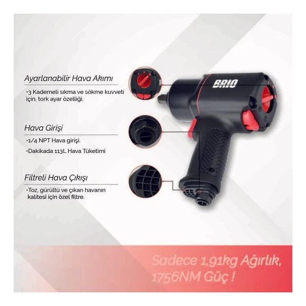 Brio 1404-Bp121400 1/2" Havalı Somun Sökme Makinesi - Görsel 4