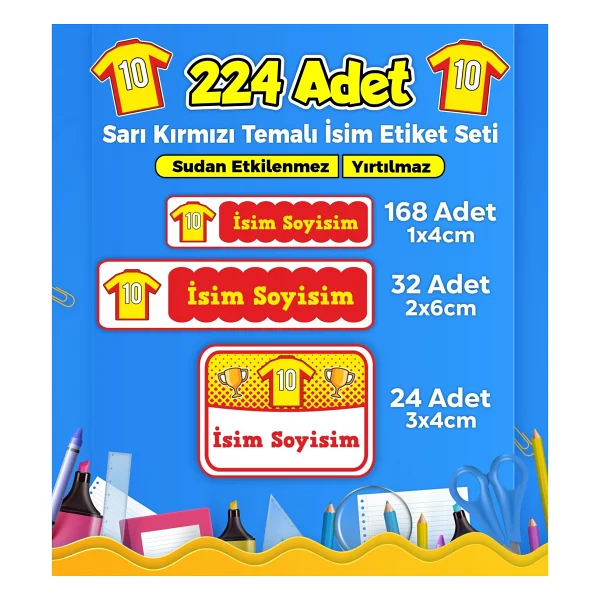 Sb Store Galatasaray Okul Kreş İsim Etiketi Kalem Defter Özel İsim Yazılabilen Etiket Seti Model 35 - 224 Adet - Görsel 4