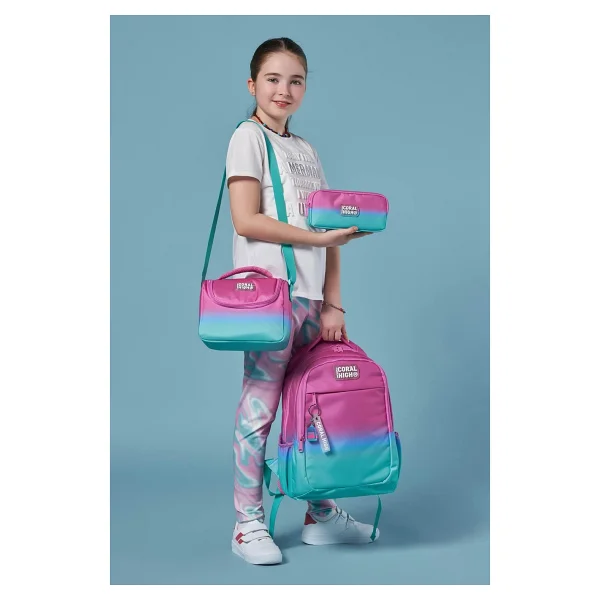 Coral High Set0123664 Pembe Su Yeşili Renk Geçişli 3'lü Okul Çanta Seti - Görsel 2