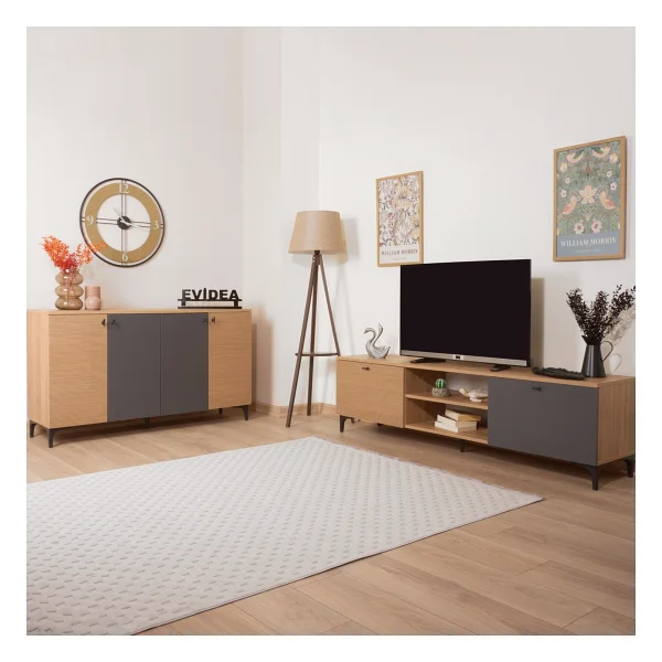 Just Home Alina 4 Kapaklı Konsol - Sepet / Antrasit / Yunus - 140 Cm - 80 X 38 Cm - Görsel 3