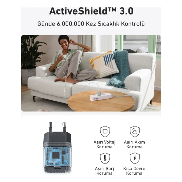 Anker 511 A2337 30 W Yeşil Hızlı Şarj Adaptörü - Görsel 6