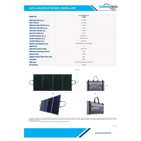 Tommatech Tt-Flex-Bag-110 110 Wp Katlanabilir Güneş Paneli - Görsel 7
