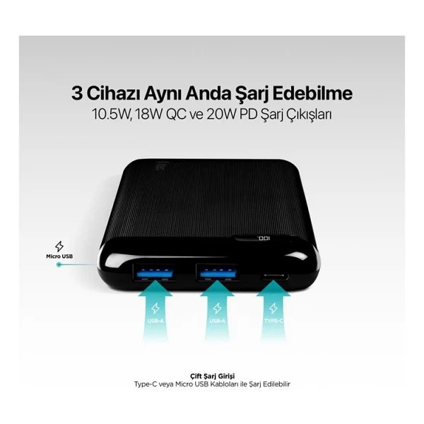 Ttec Powerslim Lcd 2bb185s 10000 mAh Hızlı Şarj Powerbank - Görsel 5
