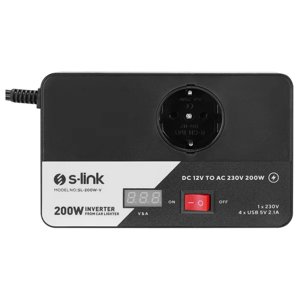 S-link SL-200W-V 200W DC 12V - AC 230V Çakmaktan Power Inverter - Görsel 5