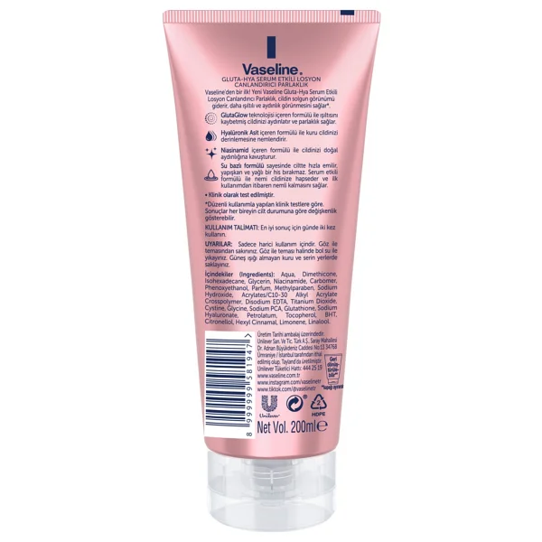 Vaseline Gluta Hya Serum Etkili Canlandırıcı Parlaklık Vücut Losyonu 200 Ml - Görsel 10
