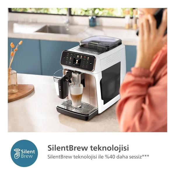 Philips Soğuk Sıcak Tüm Kahveler 20 Farklı Kahve Çeşidi Silentbrew Teknolojisi İle %40 Daha Sessiz Tam Otomatik Kahve Makinesi+ Tchibo Kahve Ve Lambader Hediye - Beyaz - Görsel 7
