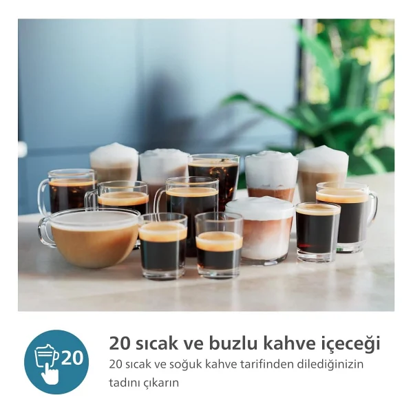 Philips Soğuk Sıcak Tüm Kahveler 20 Farklı Kahve Çeşidi Silentbrew Teknolojisi İle %40 Daha Sessiz Tam Otomatik Kahve Makinesi+ Tchibo Kahve Ve Lambader Hediye - Beyaz - Görsel 8