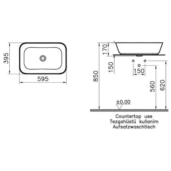 VitrA 7425B003-0012 Geo Dikdörtgen 60 cm Çanak Lavabo - Görsel 7