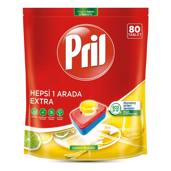 Pril Hepsi Bir Arada Extra Bulaşık Makinesi Tableti 80 Adet - Güçlü Temizlik, Parlaklık ve Leke Koruması - Görsel 2