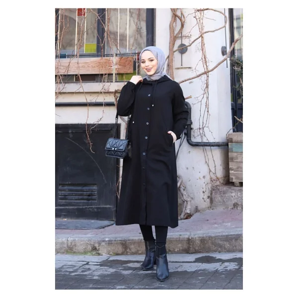 Vellichor Denim Kapşonlu Kap- Denim Pardesü/ Kahverengi - 36 - Siyah - Görsel 2
