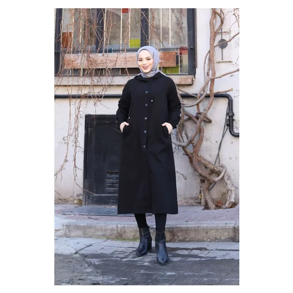 Vellichor Denim Kapşonlu Kap- Denim Pardesü/ Kahverengi - 34 - Siyah - Görsel 3