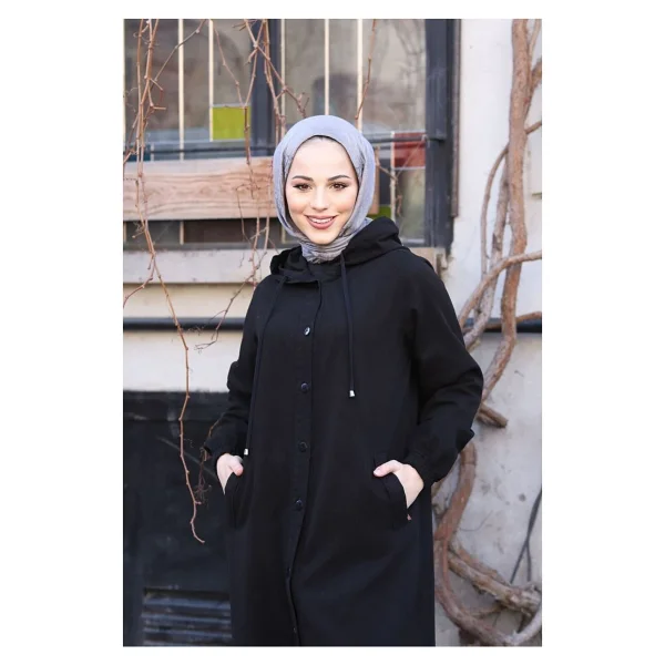 Vellichor Denim Kapşonlu Kap- Denim Pardesü/ Kahverengi - 34 - Siyah - Görsel 4