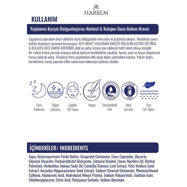 Harrem Reti-Night Retinol & Kolajen Yaşlanma Karşıtı Dolgunlaştırıcı 50 Ml Gece Kremi - Görsel 4