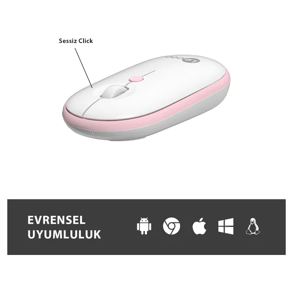Lenovo Lecoo Ws212 Beyaz-Pembe Optik Kablosuz Mouse - Görsel 5