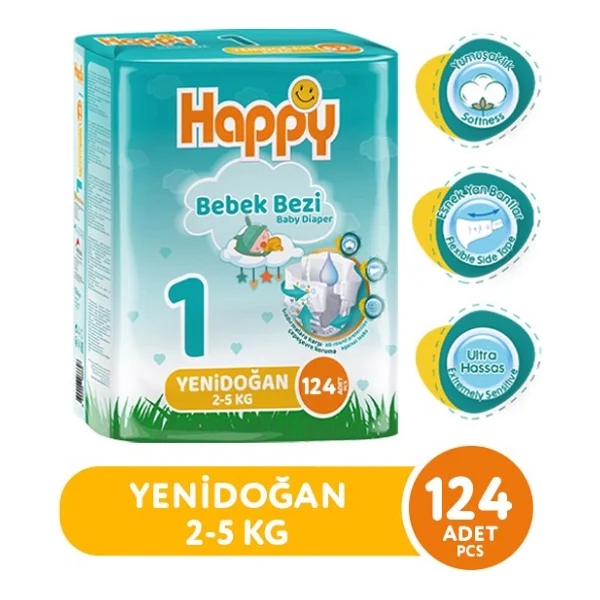 Happy 1 Numara Yenidoğan 124'lü Bebek Bezi - Görsel 5