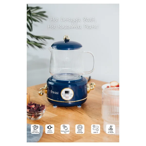 Fressi Eiffel Ysb-Gc02 0.6 Lt Retro Lacivert Cam Kettle - Görsel 2