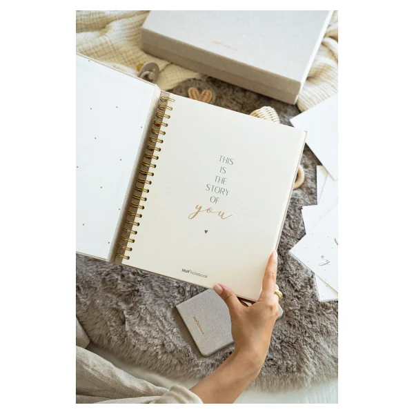 Matt Notebook 7 Parça Özel Defter Seti Krem 28x25 Cm Keten Kutulu Bebek Anı Hamile Günlüğü - Görsel 5