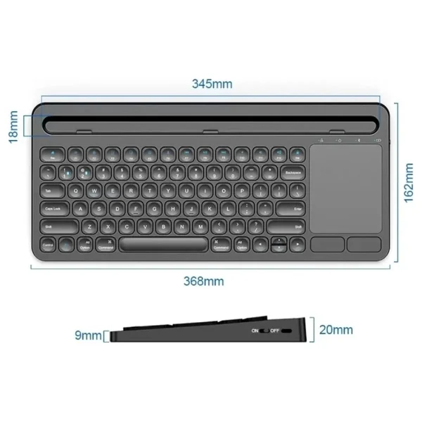 Coverzone Şarjlı Bluetooth Touchpad Klavye Dual Bağlantı iPad Pro 12.9 Uyumlu Hızlı Ve Kolay Kablosuz Bağlantı Tablet Ve Telefon İle Kullan Türkçe Q Klavye Zr731 - Görsel 2