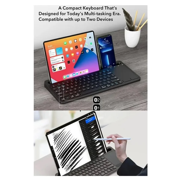 Coverzone Şarjlı Bluetooth Touchpad Klavye Dual Bağlantı iPad Pro 12.9 Uyumlu Hızlı Ve Kolay Kablosuz Bağlantı Tablet Ve Telefon İle Kullan Türkçe Q Klavye Zr731 - Görsel 5