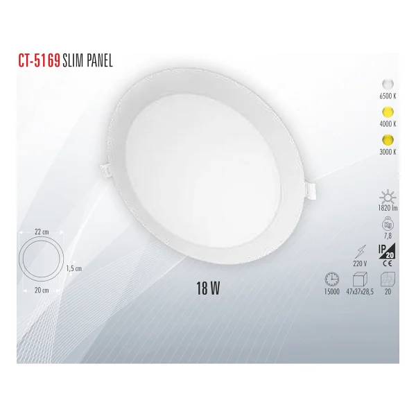 Cata Ct-5169 Slim 18 W LED Panel Armatür - Görsel 3