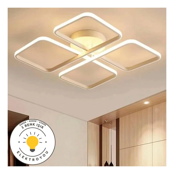 Elektroyou Novem Beyaz 3 Renk Kumandalı Plafonyer LED Avize - Görsel 2