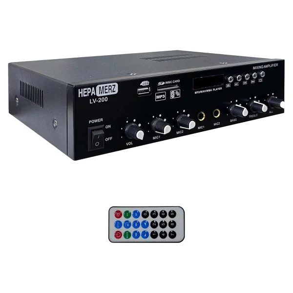 Hepa Merz Lv-200 100v Trafolu Ve 4-16 Ohm Mixer Amfi 200w Anfi Bluetooth USB - Görsel 2