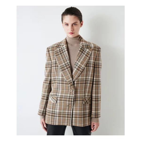 İpekyol Ekose Desen Blazer - Bej - 40 - Görsel 5