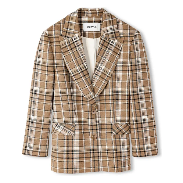 İpekyol Ekose Desen Blazer - Bej - 40 - Görsel 2