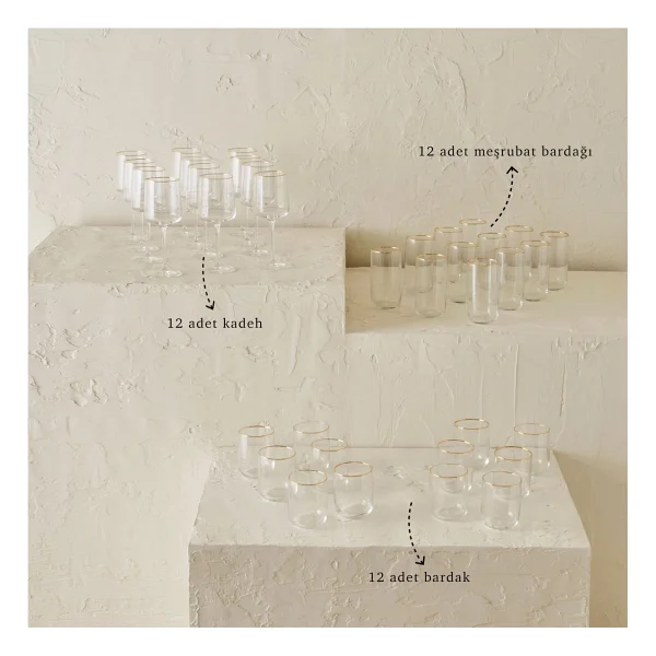 Bella Maison Premium Bardak-Kadeh Seti 36'lı Silver - Görsel 5