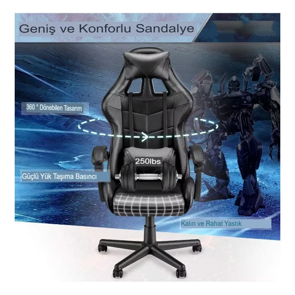 Reidan Gri Desen Profesyonel Oyuncu Koltuğu Gaming Kol Ayarlı Yönetici Ofis Koltuğu Sandalyesi - 0315 Gri - Görsel 4