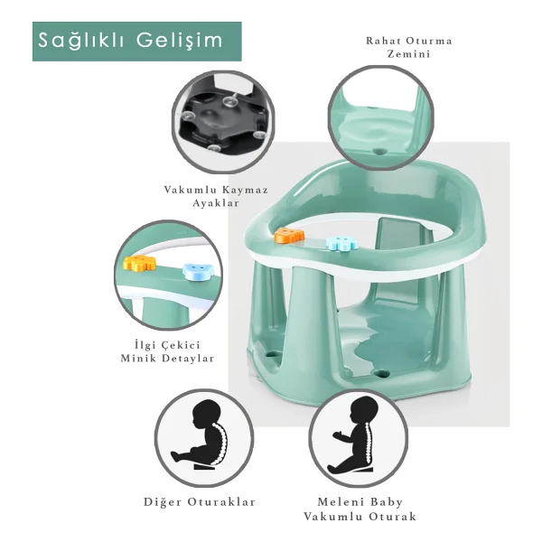 Meleni Baby Vakumlu Yeşil Bebek Banyo Oturağı - Görsel 2