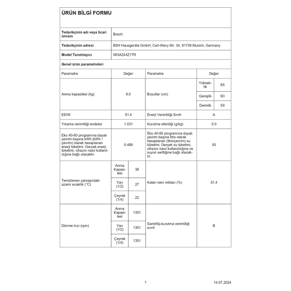 Bosch Wga244z1tr 1400 Devir 9 Kg Çamaşır Makinesi - Görsel 4