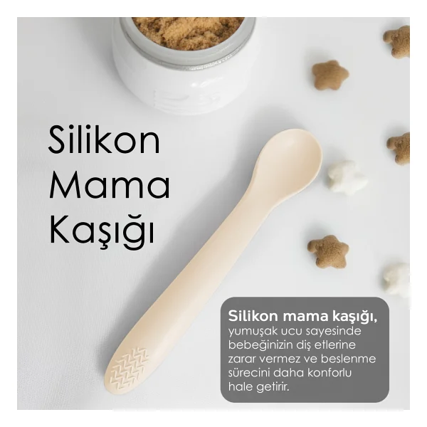 Meleni Baby Vakumlu Silikon Bebek Mama Kasesi - Vakum Tabanlı Kase - Silikon Diş Kaşıyıcı Kaşık - Bej - Görsel 4