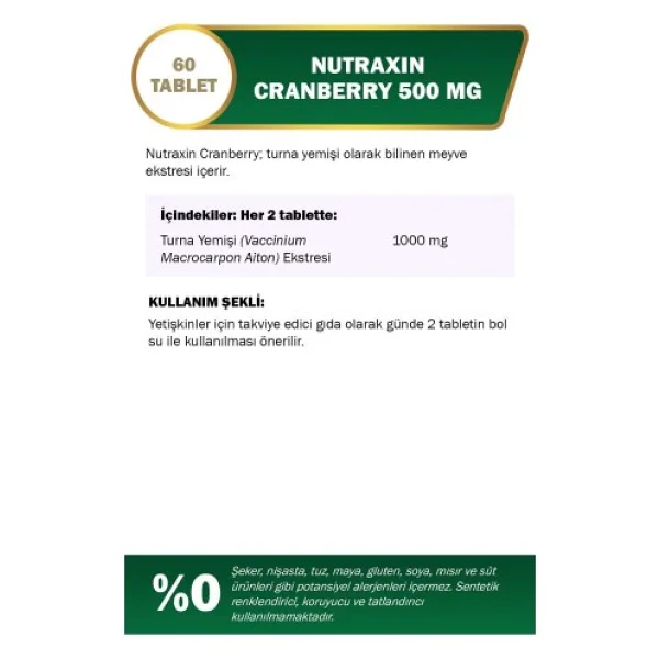 Nutraxin Cranberry 500 Mg 60 Tablet 4 Adet - Görsel 2