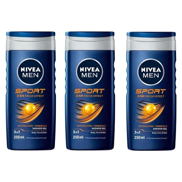 Nivea Duş Jeli Men Sport Clean 250 Ml ( 3 Adet )=(250 ml x 3 Adet =750 ml )
