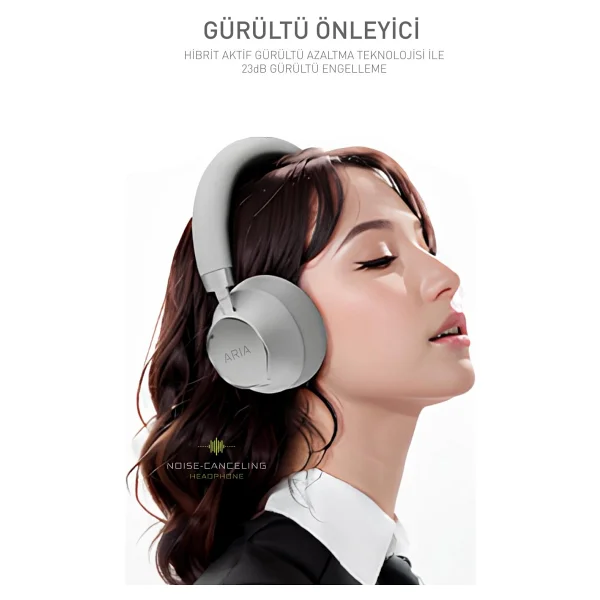 Powerway Aria ANC Siyah Kulak Üstü Bluetooth Kulaklık - Görsel 3
