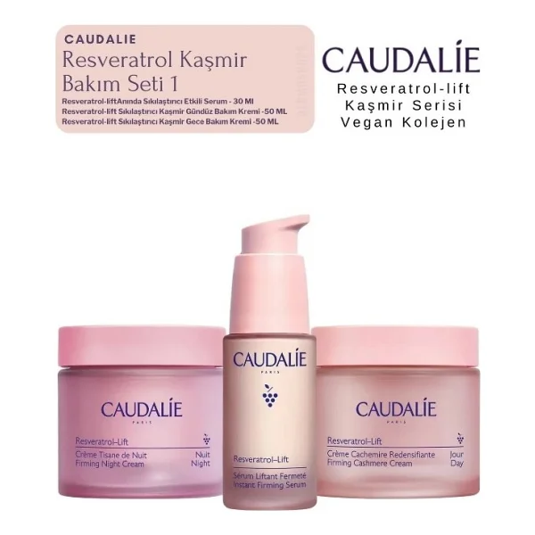 Caudalie Resveratrol Kaşmir Bakım Seti 1 Gece Krem - Gündüz Kremi - Serum Orijinal Boy Set - Görsel 2