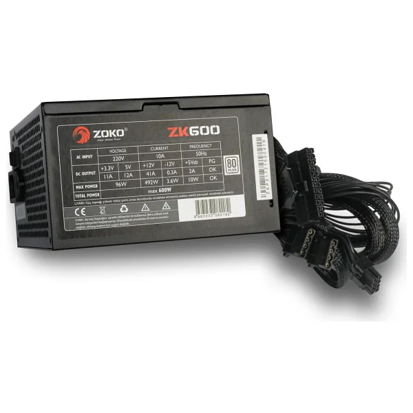 Zoko Zk600 600w 12 Cm Fanlı Siyah Güç Kaynağı - Görsel 3