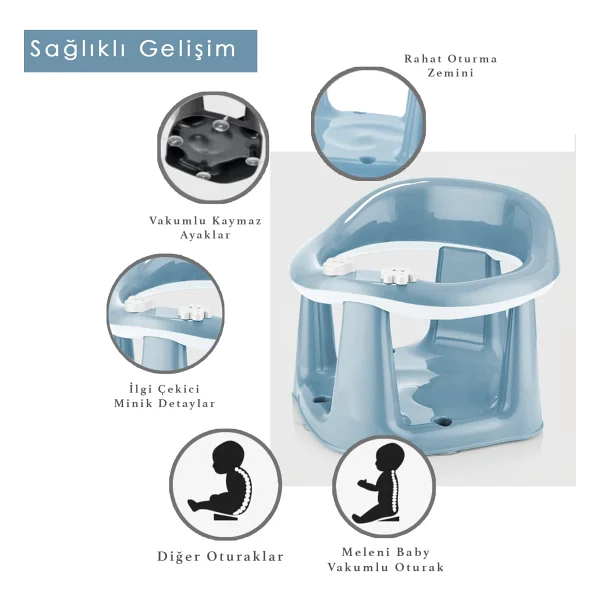 Meleni Baby Vakumlu Mavi Bebek Banyo Oturağı - Görsel 2